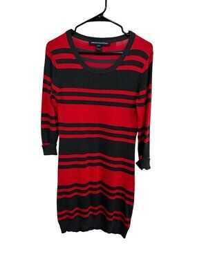 French Connection Scoop Neck Striped 3/4 Sleeves Knit Sweater Dress Size 8 Chic